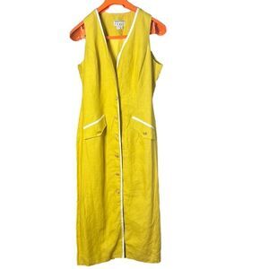 NEW YORK PANIZ 100%‎ LINEN SLEEVELESS BUTTON DOWN MAXI DRESS SIZE 14